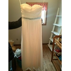 Elise Ryan Embellished Strapless Nude Formal Dress
